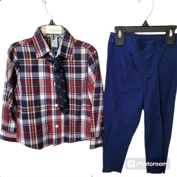 Class Club Red Blue 3 Piece Plaid Suit And Necktie Size 3T - Picture 1 of 6
